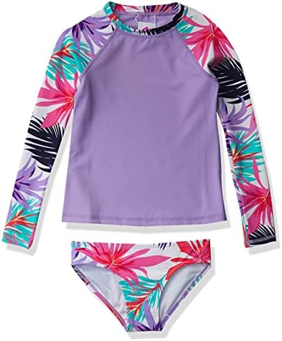 Kanu Surf Girls' Long Sleeve Rashguard UPF 50+ Two Piece Swim Set, Cool Breeze White, 12