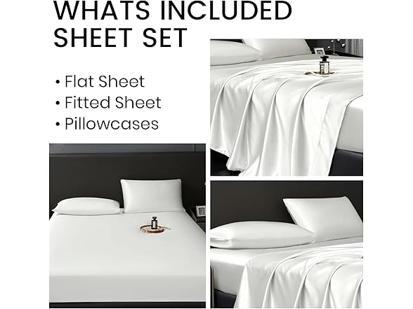 Revdomfly 4 Pcs Queen Satin Sheets