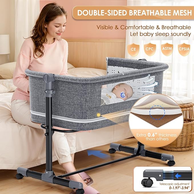 3-in-1 Baby Bassinet Bedside Crib - Gallery 7