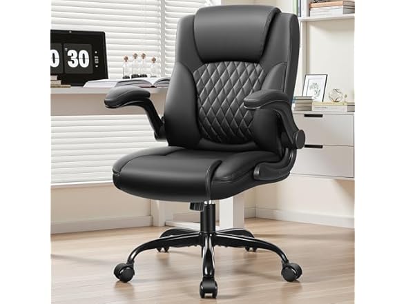 BestEra Leather Office Chair, Ergonomic Executive Desk Chair with Adjustable Armrests, 360° Swivel, High Back & Lumbar Support for Home Office (Black) (Open Box)