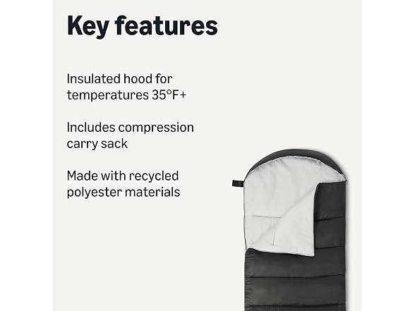 Amazon Basics 35F Sleeping Bag - Black/Gray