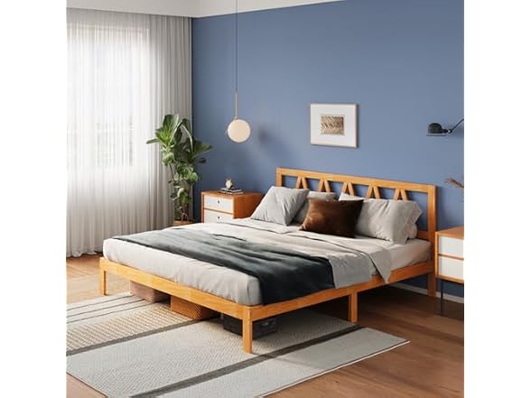 Avenco Solid Wood Platform Bed Frame with Headboard