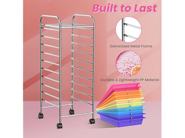 COSTWAY 10-Drawer Rolling Storage Cart