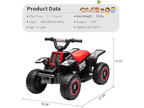 Hetoy 6V Kids Ride On Electric ATV (Black)