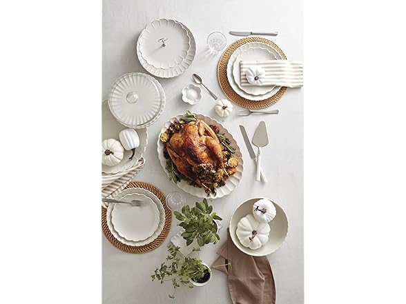 Lenox Serveware, Lenox French Perle Carved Turkey Platter, Scalloped