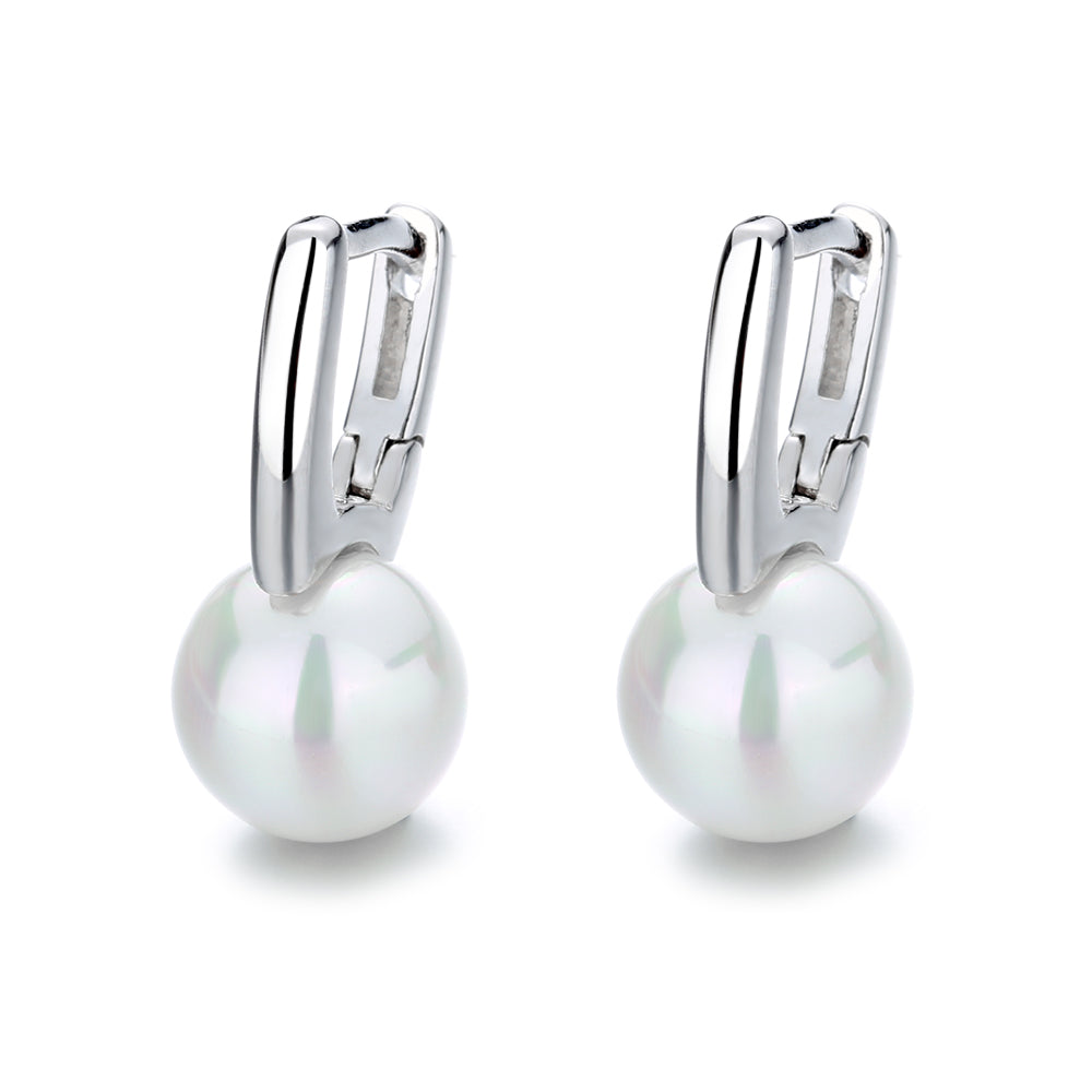 Silver Cultured Pearl Huggie Earring - Gallery 4