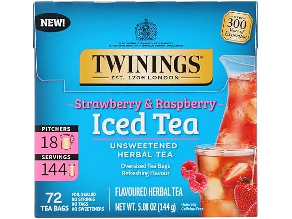 Twinings, Tea Iced Herbal Strawberry Raspberry, 72 Count