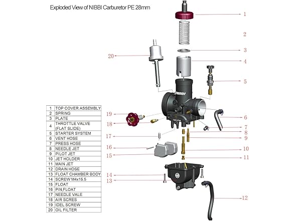 NIBBI Carburetor PE28mm 48mm Filter