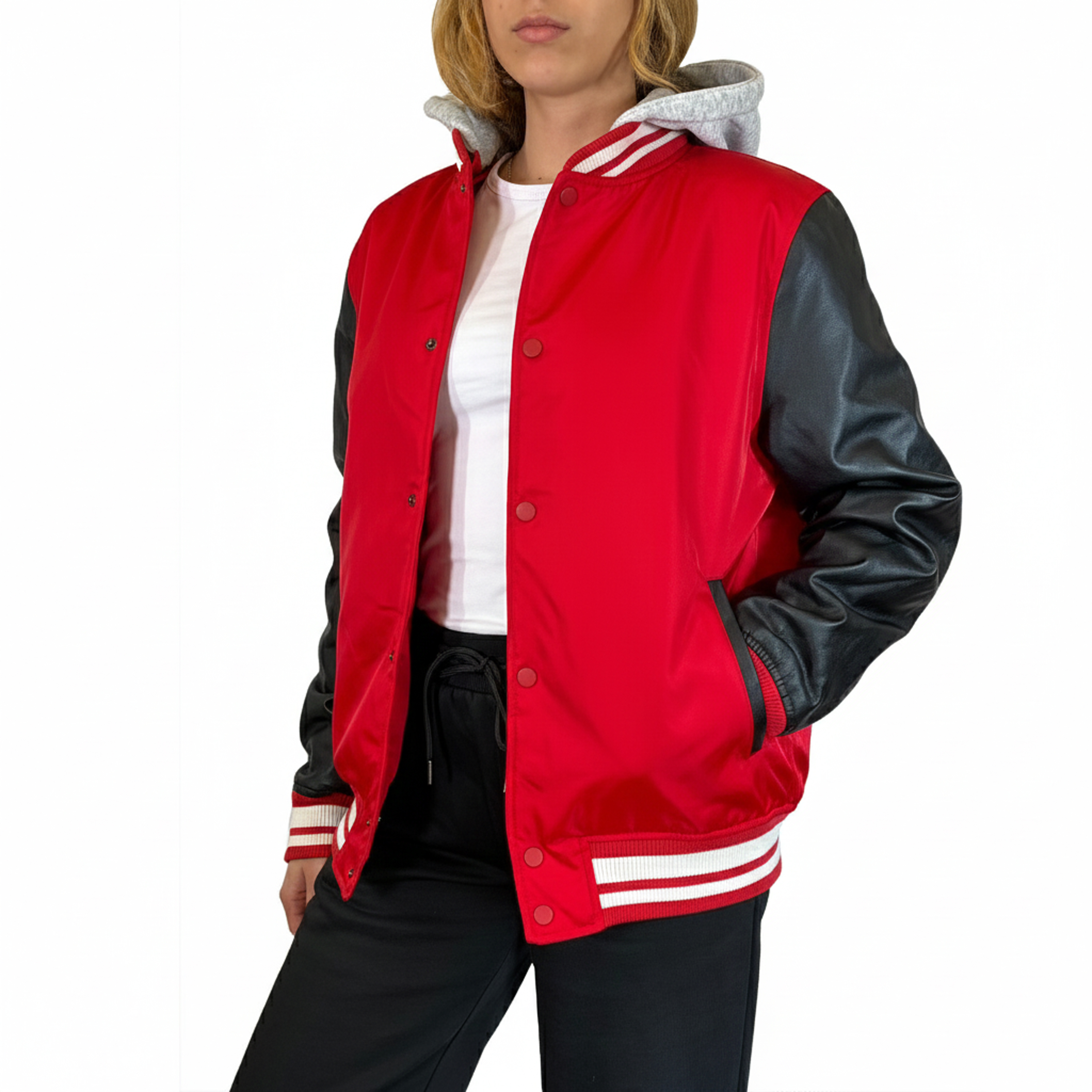 Womens Oversized Heavyweight Hooded Varsity Jacket - Gallery 31