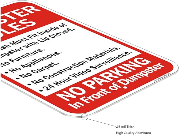 Dumpster Rules Sign 18x12 Reflective