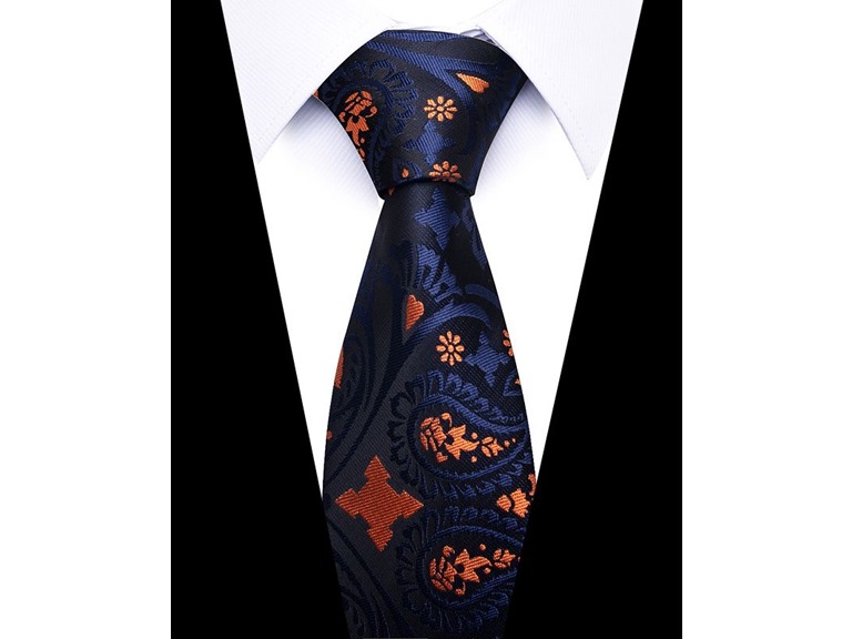 Infinite Basics Formal Men’s Necktie - Midnight Paisley Orange