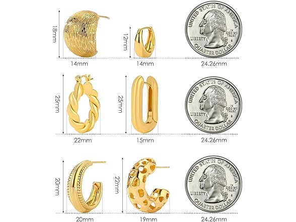 Xinxinly 6 Pairs Gold Chunky Earrings