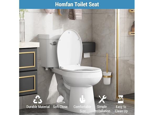 OUTLANE Round Toilet Seat, Soft Close Toilet Seat
