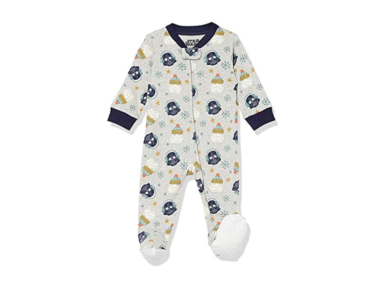 Amazon Essentials Disney | Marvel | Star Wars Unisex Babies' Snug-Fit Cotton Footed Pajamas, Star Wars Winter - Sleep & Play, 6-9 Months