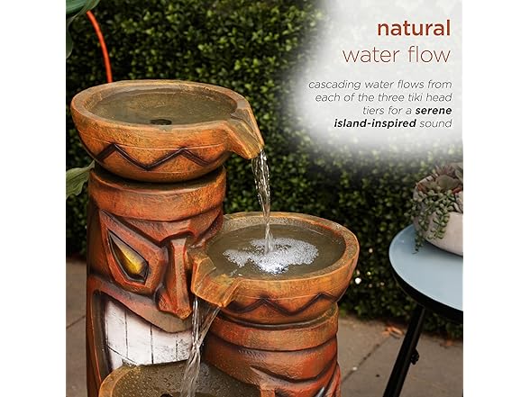 Alpine Corporation 29" H Outdoor 3-Tiered Tiki Head Bowl Waterfall