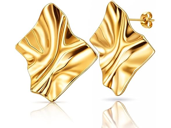 Chunky Gold Stud Earrings for Women fashion, 14k G