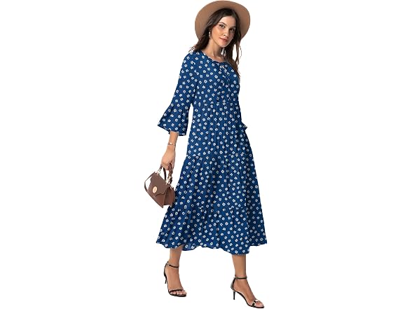 Viishow Women (L) Boho Ruffle Sleeve V Neck Dress
