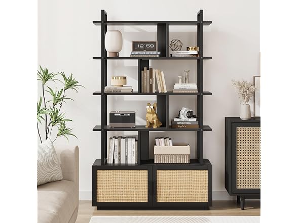 GAOMON 5-Tier Rattan Bookshelf, Black