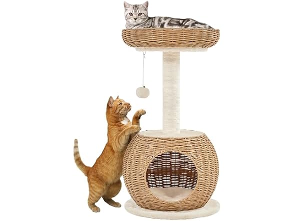 Yaheetech Cat Tree, 29.5in Rattan Cat Tower