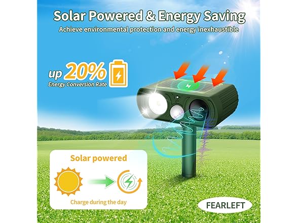 FEARLEFT Solar Ultrasonic Animal Repellent