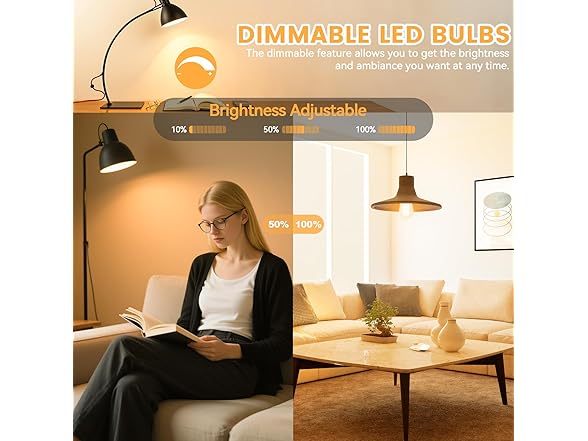 Brightever Warm Light Bulbs 60 Watt Equivalent, 6PK