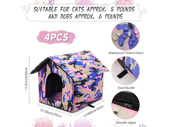Weysat 4 Pcs Collapsible Cat House Waterproof Shelter