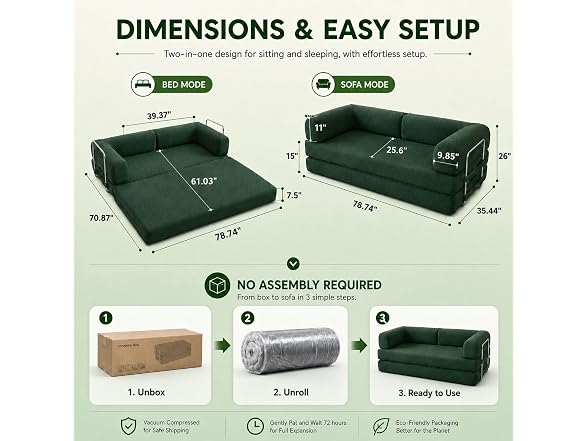 WHGBJA 79" 5-in-1 Sofa Bed - Light Green