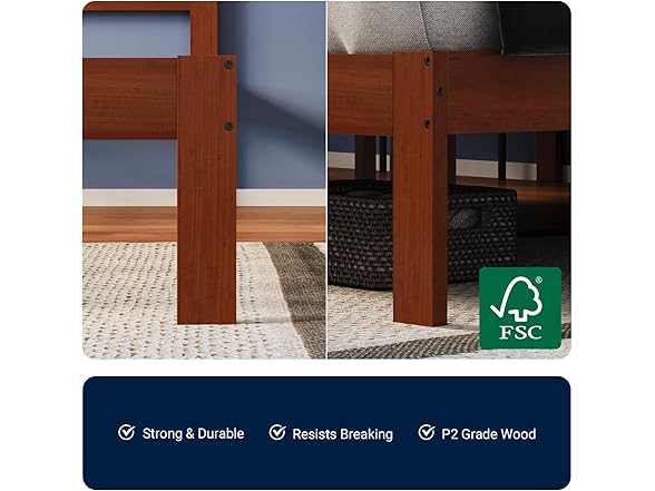 Avenco Solid Wood Platform Bed Frame with Headboard