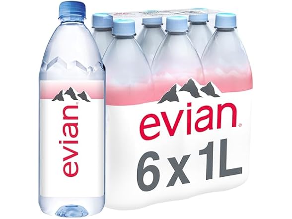 evian Evian Natural Spring Water, 1 L bottles,