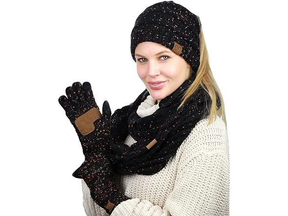 C.C Unisex (OS) Cable Knit Gloves Confetti Black