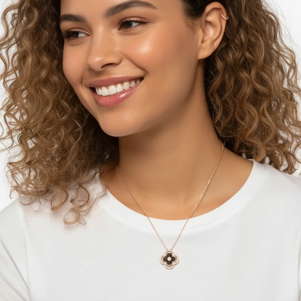 Full CZ Halo Clover Necklace - Gallery 11