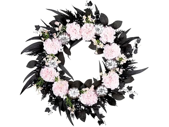 National Tree Company Pink Carnation Halloween Wreath