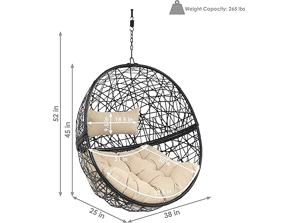 Sunnydaze Decor TF-597 Jackson Hanging Egg Chair
