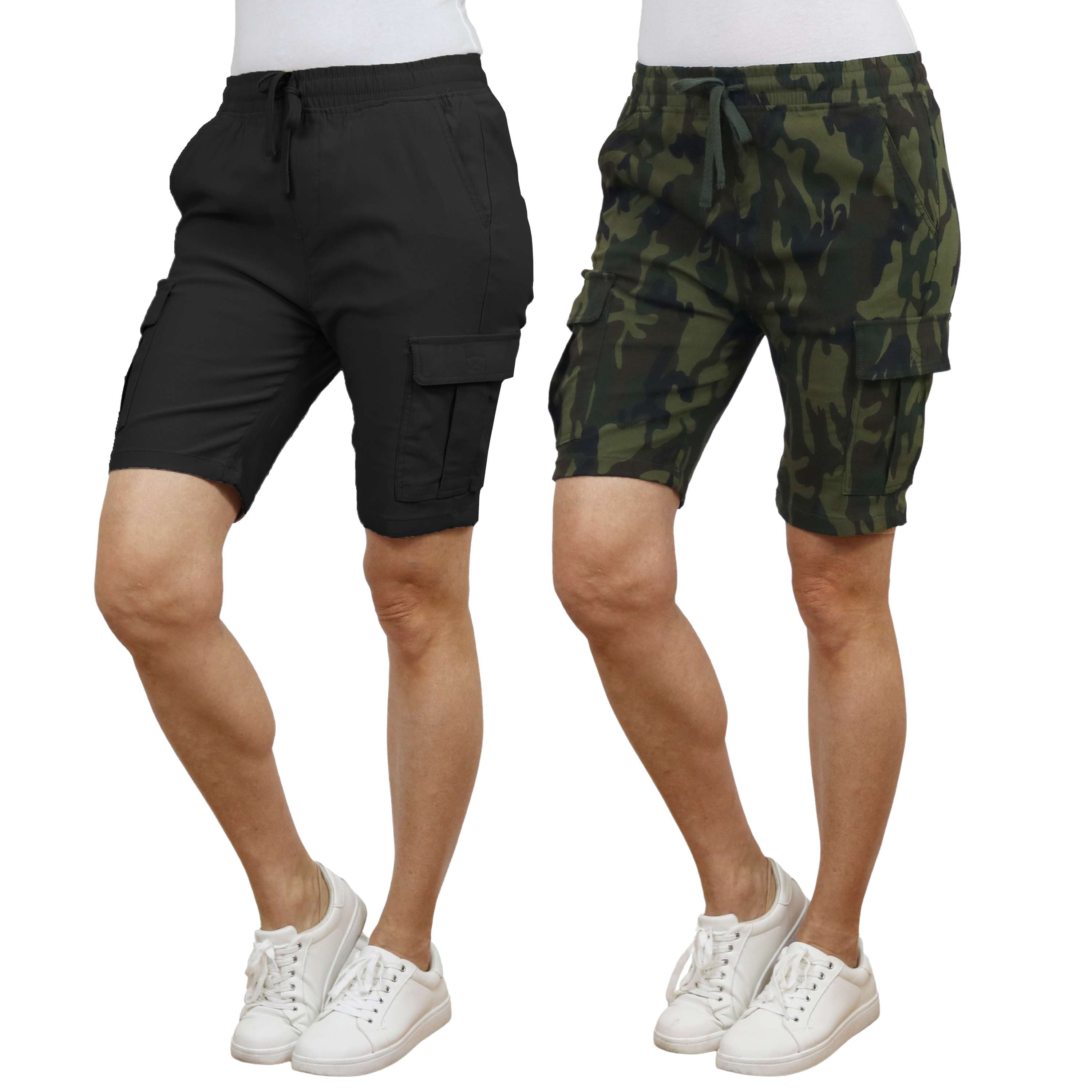 2Pk Womens Super Stretch Cargo Shorts - Gallery 19