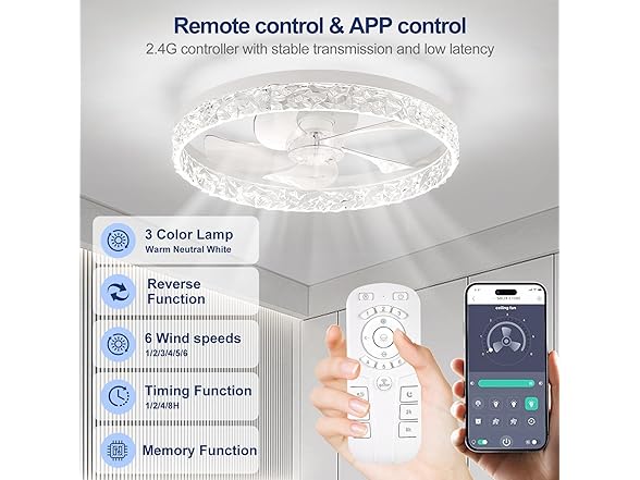 20" Flush Mount Smart Ceiling Fan