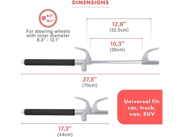 Zone Tech Car Steering Wheel Lock & 3 Keys 3-Pack