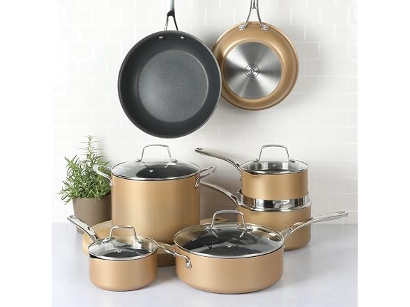 Martha Stewart 12 Piece Cookware Set Copper w/Black Interior