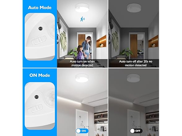 2Pk Motion Sensor LED Ceiling Lights Battery Operated