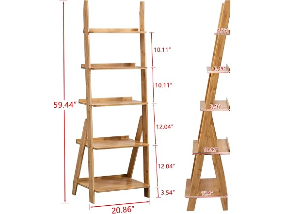 Bamboo Ladder Shelf Bookcase, 5-Tier