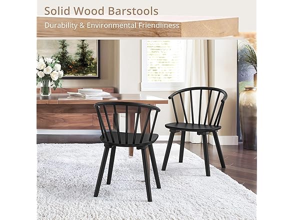 LUE BONA Black Dining Chairs Set of 2, Farmhouse Wood Dining Chairs with Semicircular Backrest, Spindle Dining Chair for Kitchen and Dining Room, 18 Inch (Open Box)