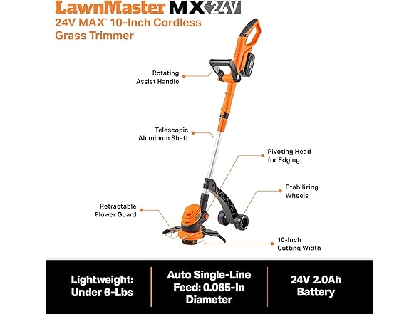 LawnMaster CLGT2410S 24V 10" Cordless String Trimmer