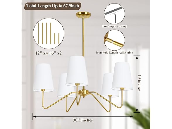 Bosceos 5-Light Gold Chandelier