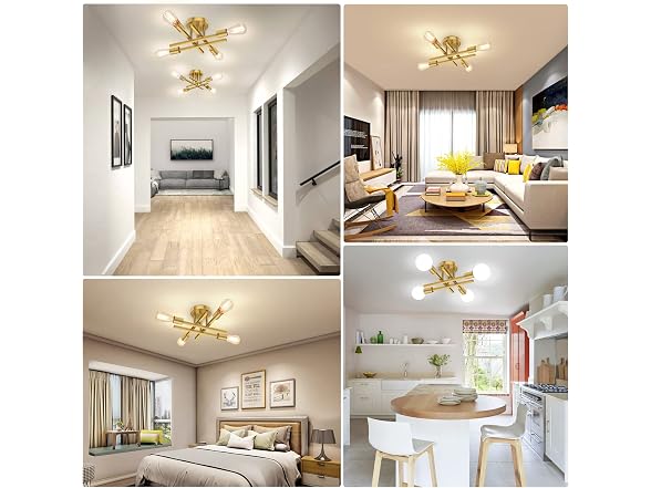 TOBUSA Gold Semi Flush Mount Ceiling Light Fixture