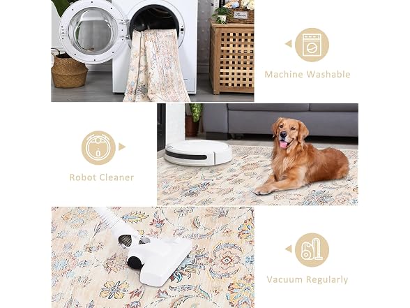 GarveeHome Washable Rug 5x7 Boho Beige