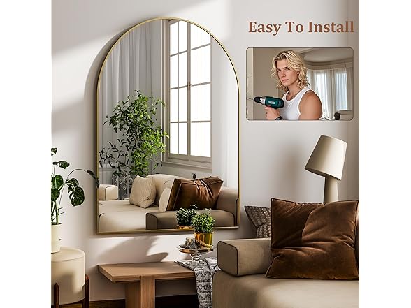 HARRITPURE Arched Gold Wall Mirror 24"x36"