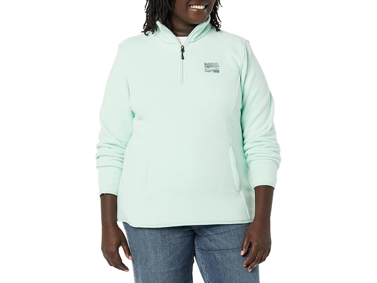 Amazon Essentials Disney | Marvel | Star Wars | Princess Women's Polar Fleece Quarter-Zip Mock Jackets, Marvel Comic Logo, Medium