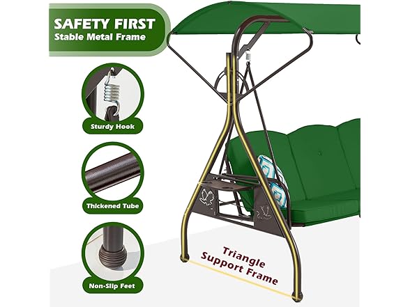 ZZW Patio Swing with Canopy 3 Seat