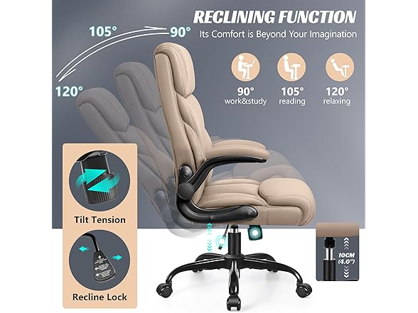HeroSet Office Chair, Ergonomic Big and Tall Computer Desk Chairs, Executive Breathable Leather Chair with Adjustable High Back Flip-up Armrests, Lumbar Support Swivel PC Chairs with Rocking Function (Open Box)