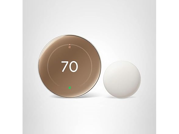 Google Nest Learning Thermostat (4th Gen, 2024) with Nest Temperature Sensor - Energy Saving Smart Thermostat - Compatible with Alexa, Apple HomeKit and Google Home App - Polished Gold (Open Box)