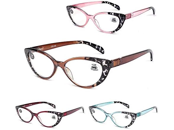 4 PACK Cat Eye Reading Glasses